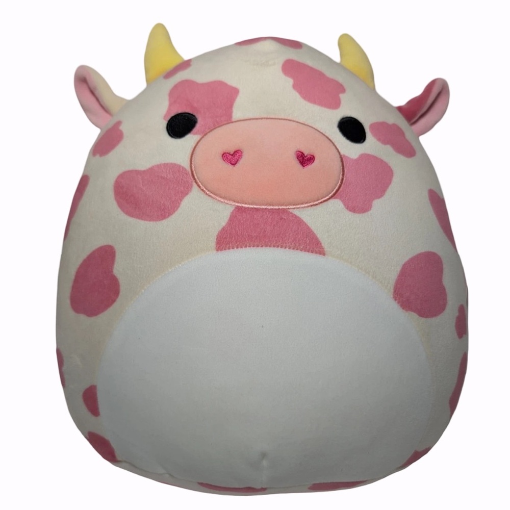 (NWT) Squishmallows Valentines Evangelica the Cow Heart Nostrils 12 Inch Plush
